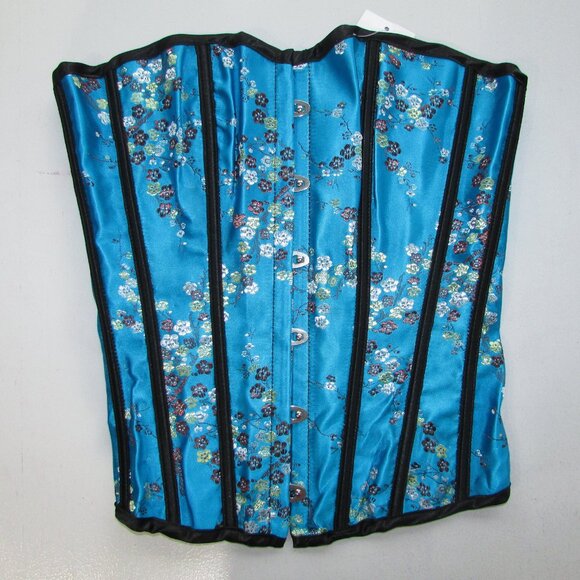 Blue Black Asian Themed Boned Corset Set - NEW - Picture 3 of 8
